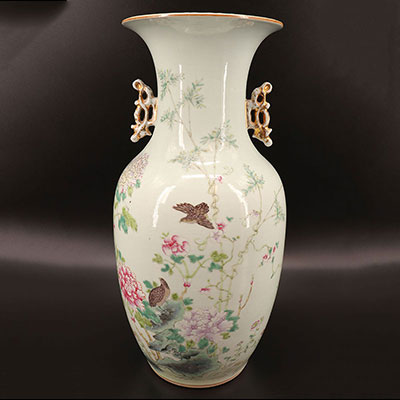 Chine  - vase famille rose décor de cailles
