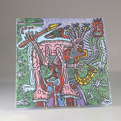 Robert Combas - Jazzman, 2021 Sérigraphie sur pochette de vinyle et disque vinyle. Edition limité