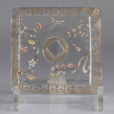 Emile Gallé enamelled crystal covered box decorated with dragonflies