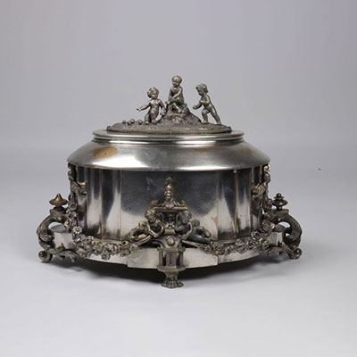 Silver bronze box decorated with 19th century characters