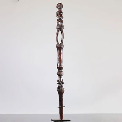 Congo haut de sceptre sculpté de 2 personnages Luba début 20ème