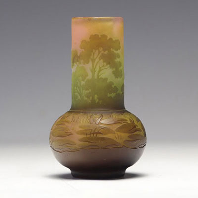Emile GALLÉ acid-etched vase decorated with a pond