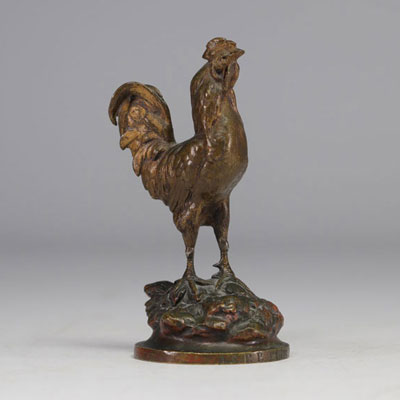 Louis-Théophile HINGRE (1832-1911) petit bronze sur socle en forme de coq finement sculpté