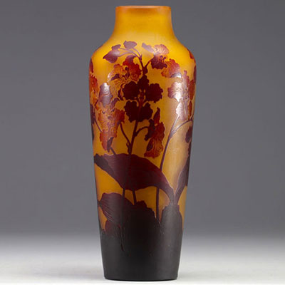Émile GALLÉ - Multi-layered glass vase with iris design, signed.