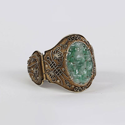 Chine somptueux bracelet surmonté d'un jade sculpté vers 1900