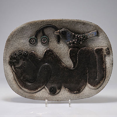Claire Lambert (born in 1936), Dour workshop (Belgium). Rectangular ceramic dish