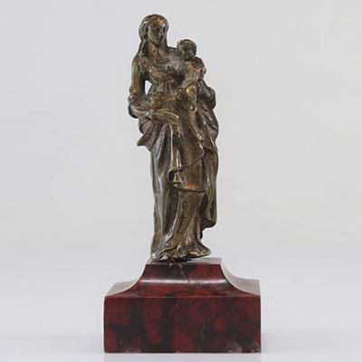 Sculpture Vierge à l'enfant en bronze XVII ème