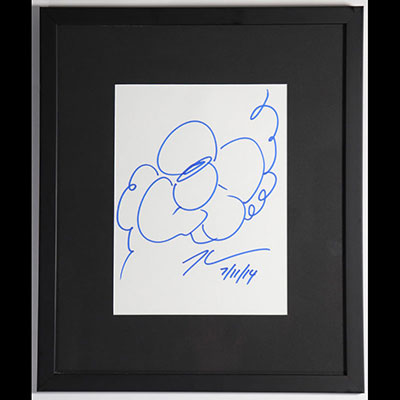 Jeff KOONS, Attribué à Nénuphar »,7/11/2014 Dessin au feutre bleu sur papier Signé et daté, œuvre unique