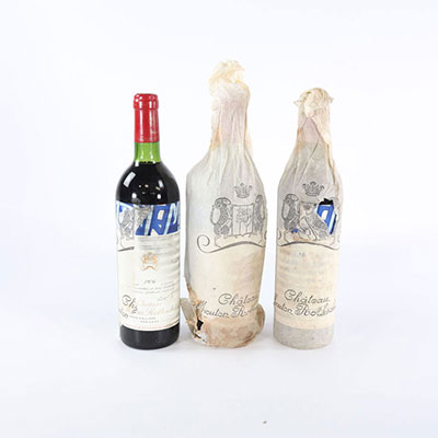 3 bouteilles Chateau Mouton Rotschild 1976 - 1er grand cru classé - 