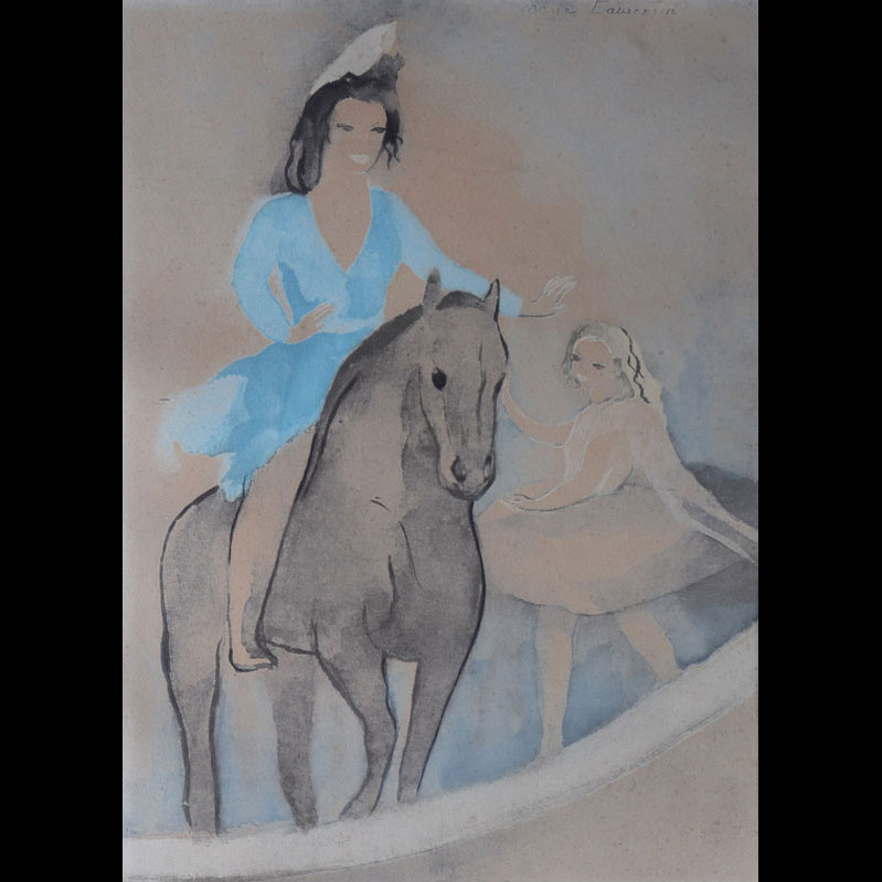 Marie LAURENCIN lithographie jeunes femmes et cheval signé en haut à droite