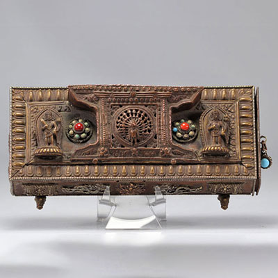 Brass, silver and stone inkwell originating from Tibet from 19th century