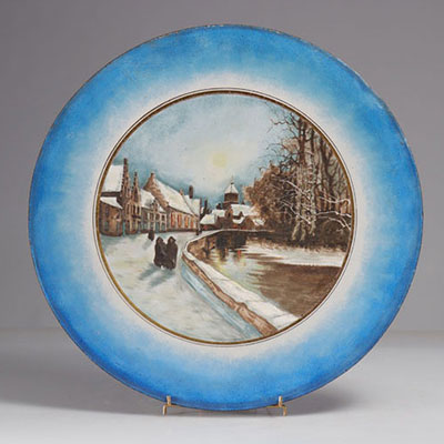 Large enamel dish with winter scene