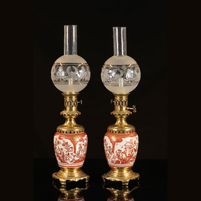 Paire de lampes en porcelaine asiatique 1900