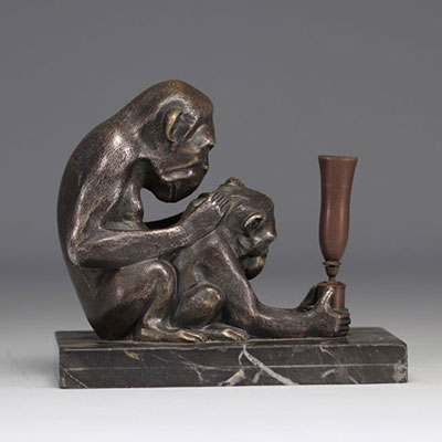Bronze Art Deco pen holder monkeys around 1930