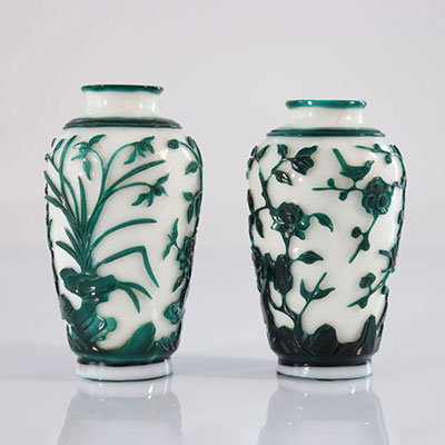 China pair of glass vases with floral decoration