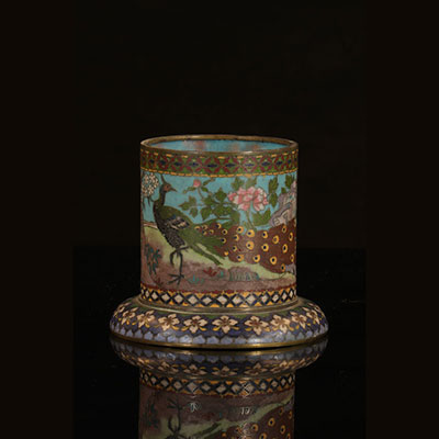 China - cloisonné brush holder with peacock decoration