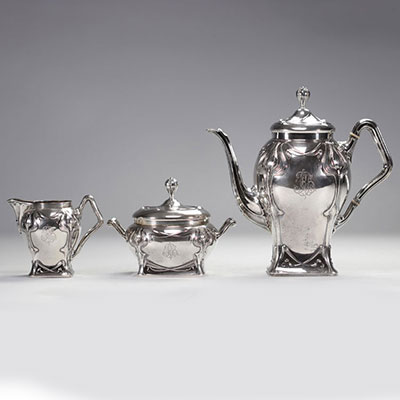 Art Nouveau coffee service in sterling silver with floral decoration