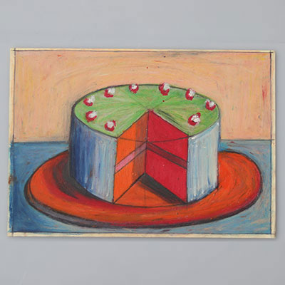 Wayne THIEBAUD (USA, 1920)Gâteau, vers 1980/90. Attribué à,-Dessin au pastel à l'huile d'un projet de gâteau 