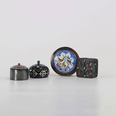 Lot of four silverware and enamel boxes from India