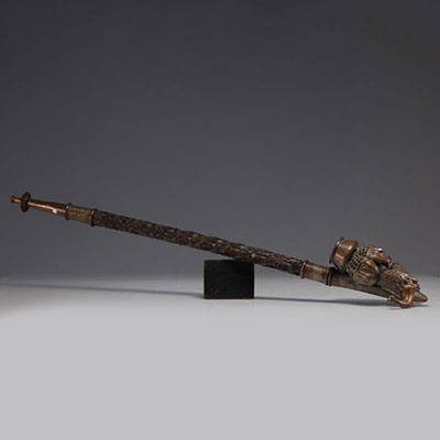 Bamoun, Cameroon, ceremonial pipe in bronze and wood