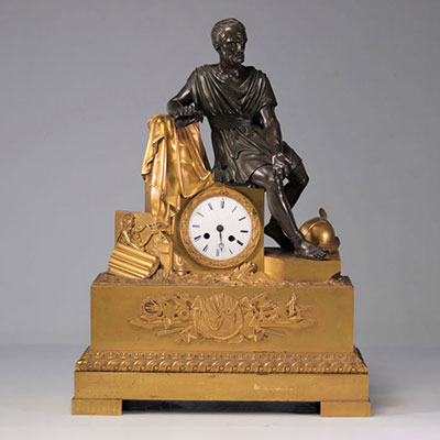 Imposing period Empire clock in bronze with two patinas