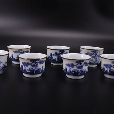 CHINA - 7 little bowls - white blue - marks
