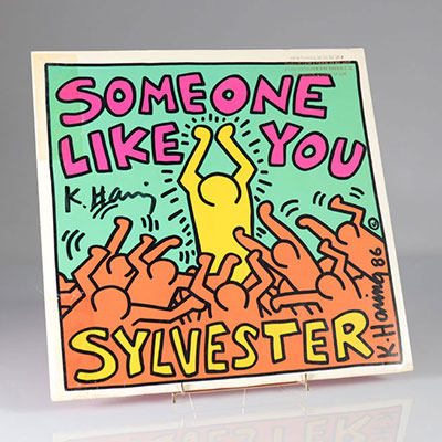 KEITH HARING - Someone Like You, 1986 Signé à la main par Keith Haring au marqueur noir sur le recto de la sérigraphie sur la couverture du vinyle et disque vinyle.