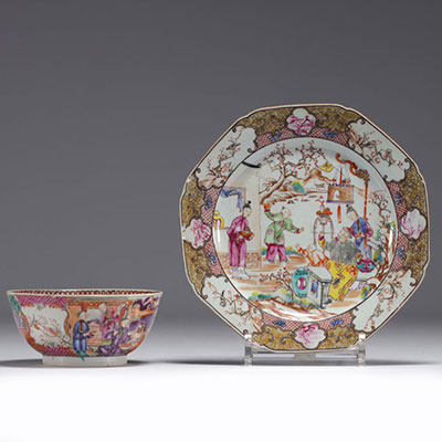 Chine - Ensemble de deux pièces en  porcelaine à décor personnages, Qianlong.
