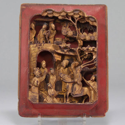 Chinese wooden bas relief sculpture character
