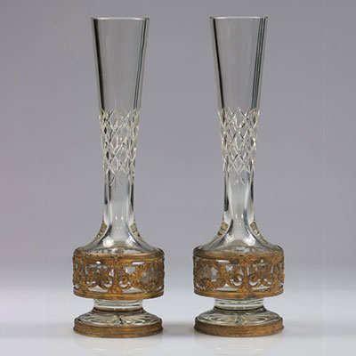 Large pair of crystal vases mounted on gilded bronze