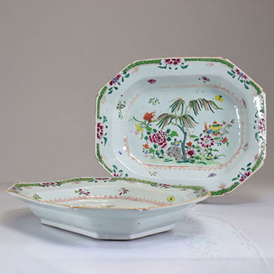 Plats en porcelaines de la famille rose XVIIIème décor végétal
