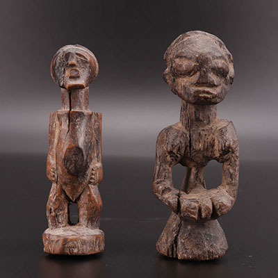 Two carved wooden staute DRC luba Songye