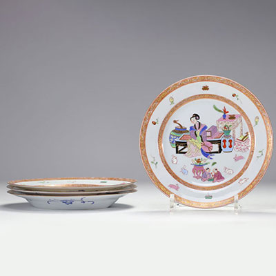 (4) HEREND 1856 four porcelain plates with Asian decoration in the famille rose style