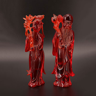 Chine - paire de statues rouges début 20ème