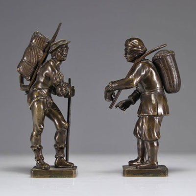 Bronzes (2) paire de personnages travail Italien fin XVIIIe siècle