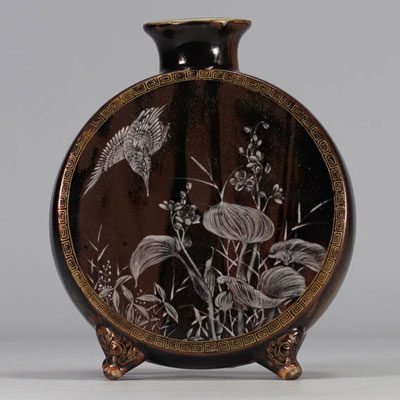 Philibert Léon COUTURIER (?) Vase gourde d'inspiration japonaise.