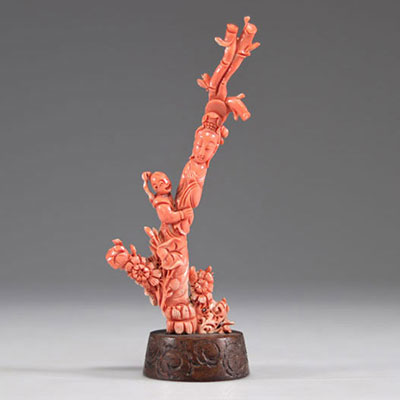 Carved red coral china around 1920