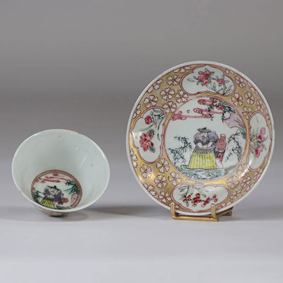 Chine bol et assiette en porcelaine famille rose époque Qing