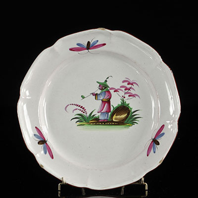 Les Islettes France Plate with standing Chinese holding a baguette. 18th -