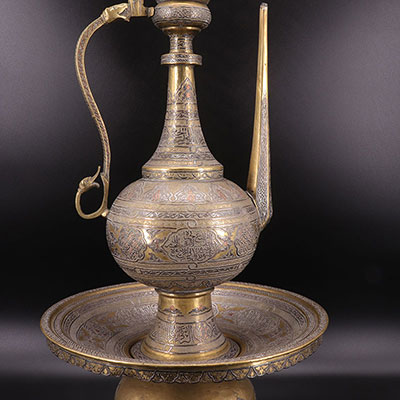 SYRIA - ottoman art - ewer and its basin - silver inlays