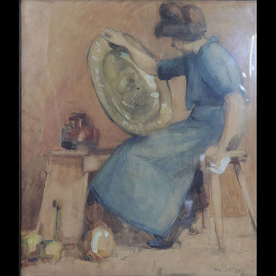 Luc LAFNET (1899-1939) aquarelle « jeune femme au miroir »