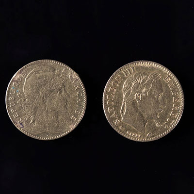 2 pièces or 10 francs Napoléon et 10 francs Marianne