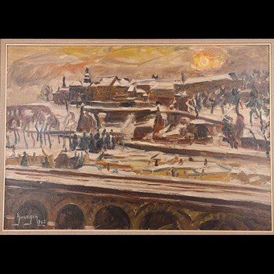 Edmond GOERGEN (1914-2000) huile sur toile Luxembourg sous la neige 