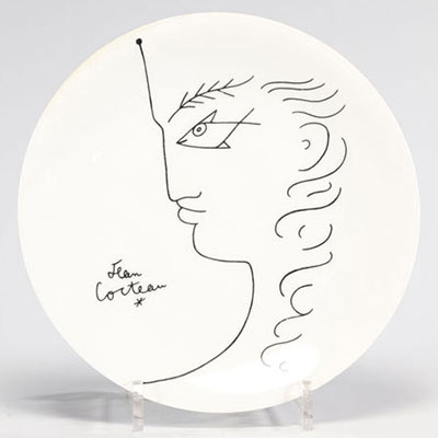 Jean COCTEAU (1889-1963) Profil assiette en porcelaine de Limoge (France)