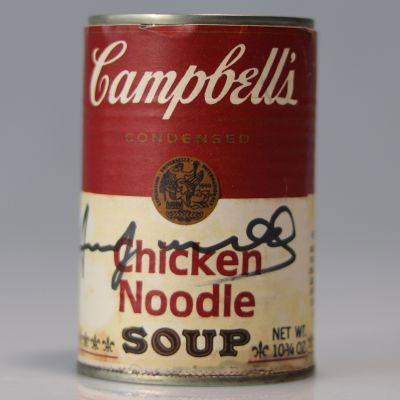Andy WARHOL (attribué à ) (1928-1987). Campbell's Soup. Boite de conserve métallique. Signé au feutre sur l'étiquette.
