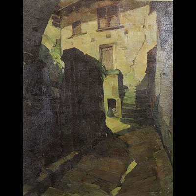 Camille BARTHELEMY (1890-1961) Large oil painting"Ruelle à SAint-Côme Aveyron" catalogiue Raisonne