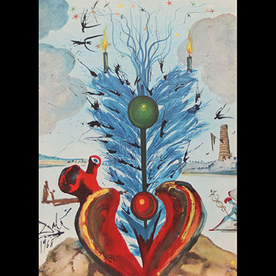 Salvador Dali. Original Christmas card created for Hoechst Hibérica S.A from 1968. Signed in the plate 