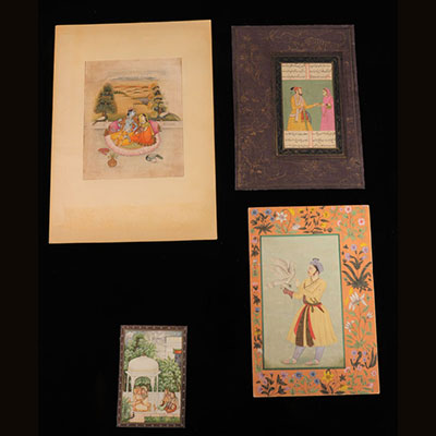 Inde - Art islamique - peinture miniature sur ivoire 3 gouaches sur papier