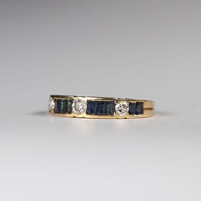 Bague en or (18k) diamants taille brillant (0,30 ct) + un saphir fin (0.95 ct) top qualité
