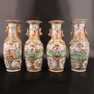 中国 - 四只19世纪广州瓷花瓶